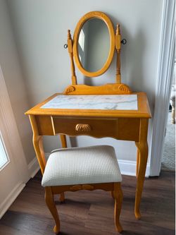 Small Marble-Top Vanity with Seat