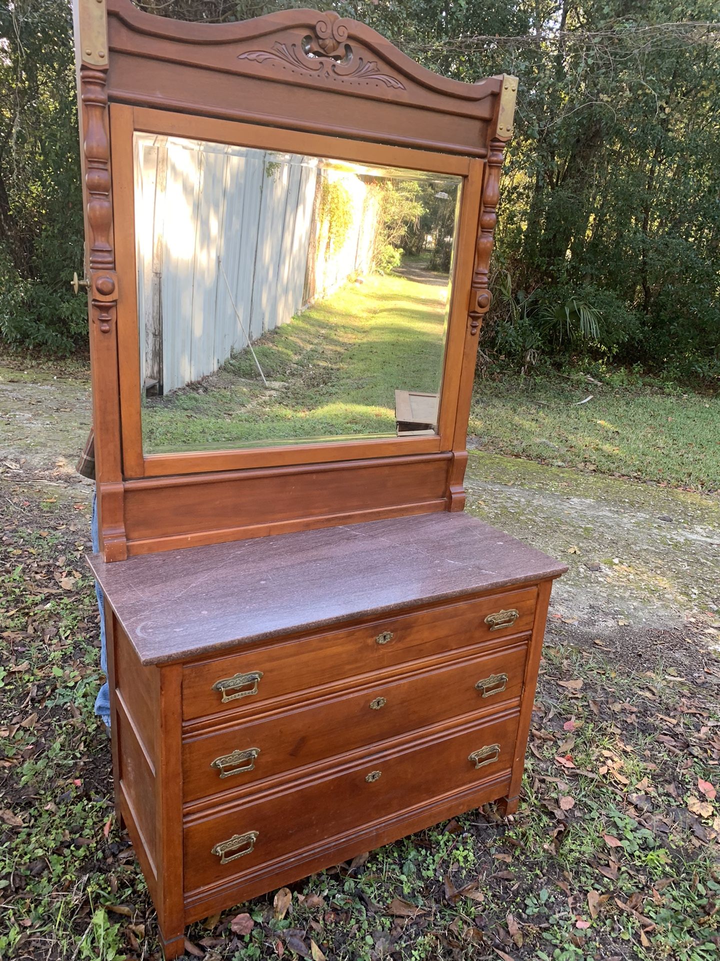 Victorian cherry marble top dresser with mirror