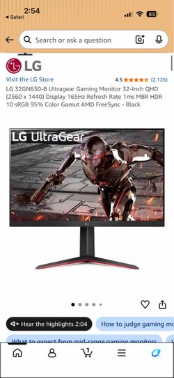 LG 32GN650 Ultra Gear 32" Gaming Monitor QHD 2560 x 1440 165Hz 1ms HDR 10