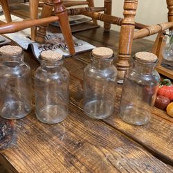 4 Glass Jars Bottles With Cork Stopper