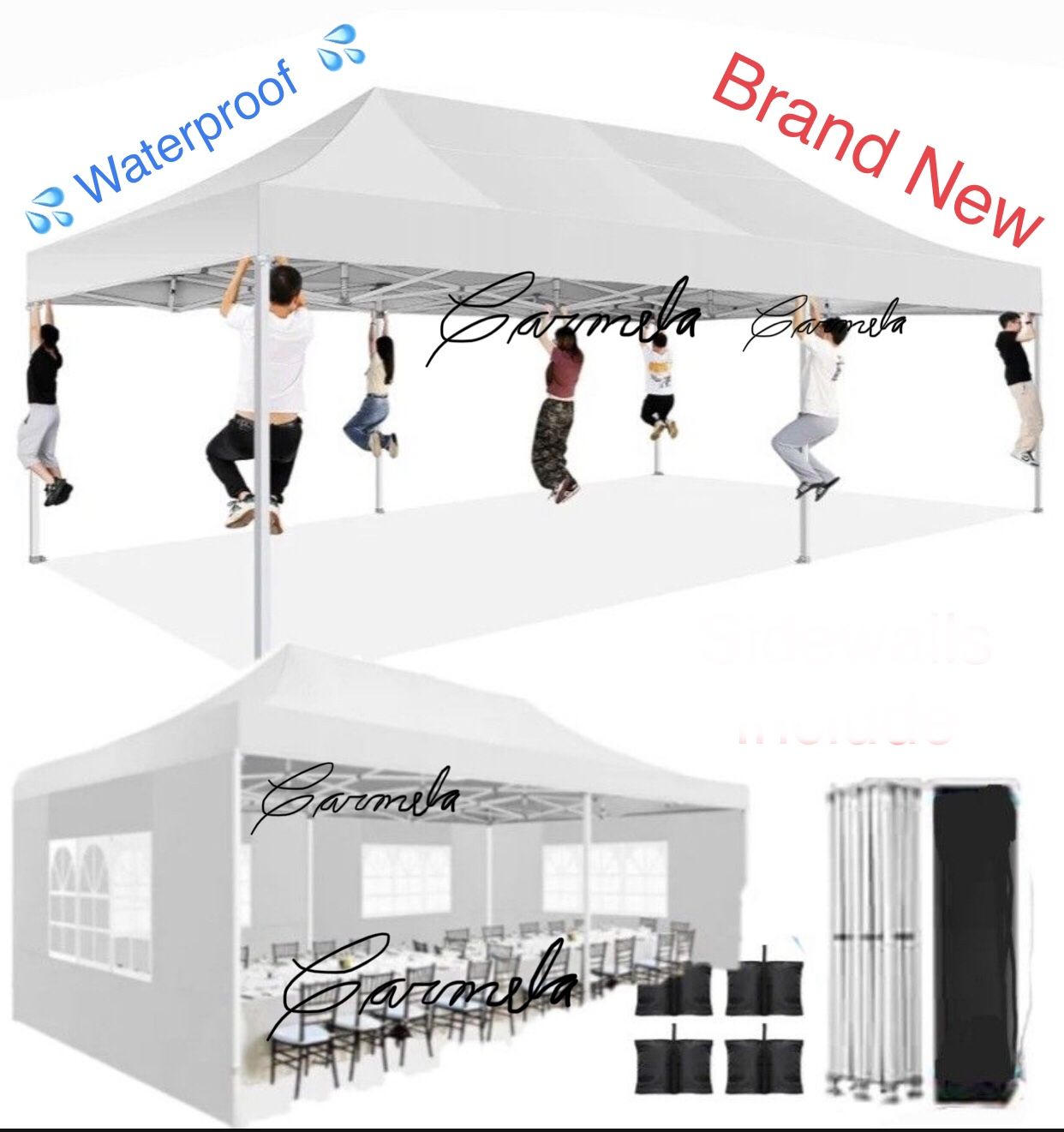 10x20' Waterproof HEAVY DUTY Easy Pop Up Canopy with Removable Sides For Sale 420D Folding Tent Wedding Party Outdoor w/ Removable Sidewalls