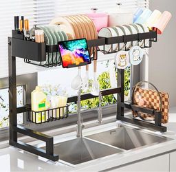 Over The Sink Dish Drying Rack (Expandable Height And Length) Snap-On Design 2 Tier Large Dish Rack