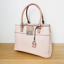 Guess Women’s Monogram Satchel Saffiano Leather - Light Rose