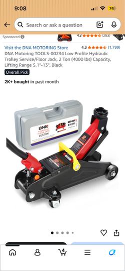 DNA Motoring TOOLS-00234 Low Profile Hydraulic Trolley Service/Floor Jack, 2 Ton (4000 [bs) Capacity, Lifting Range 5.1"-13", Black