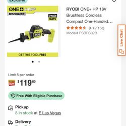 Ryobi ONE+ HP 18V Brushless Cordless Compact One-Handed Reciprocating Saw (Tool Only)