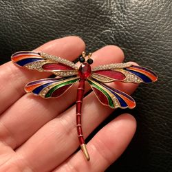 Red Dragonfly Brooch 2”x3”