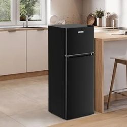Upstreman 4.0 Cu.Ft. Mini Fridge with Freezer, Dorm Essentials, Double Door Small Refrigerator for Office, Dorm, Bedroom, Adjustable Thermostat, Large