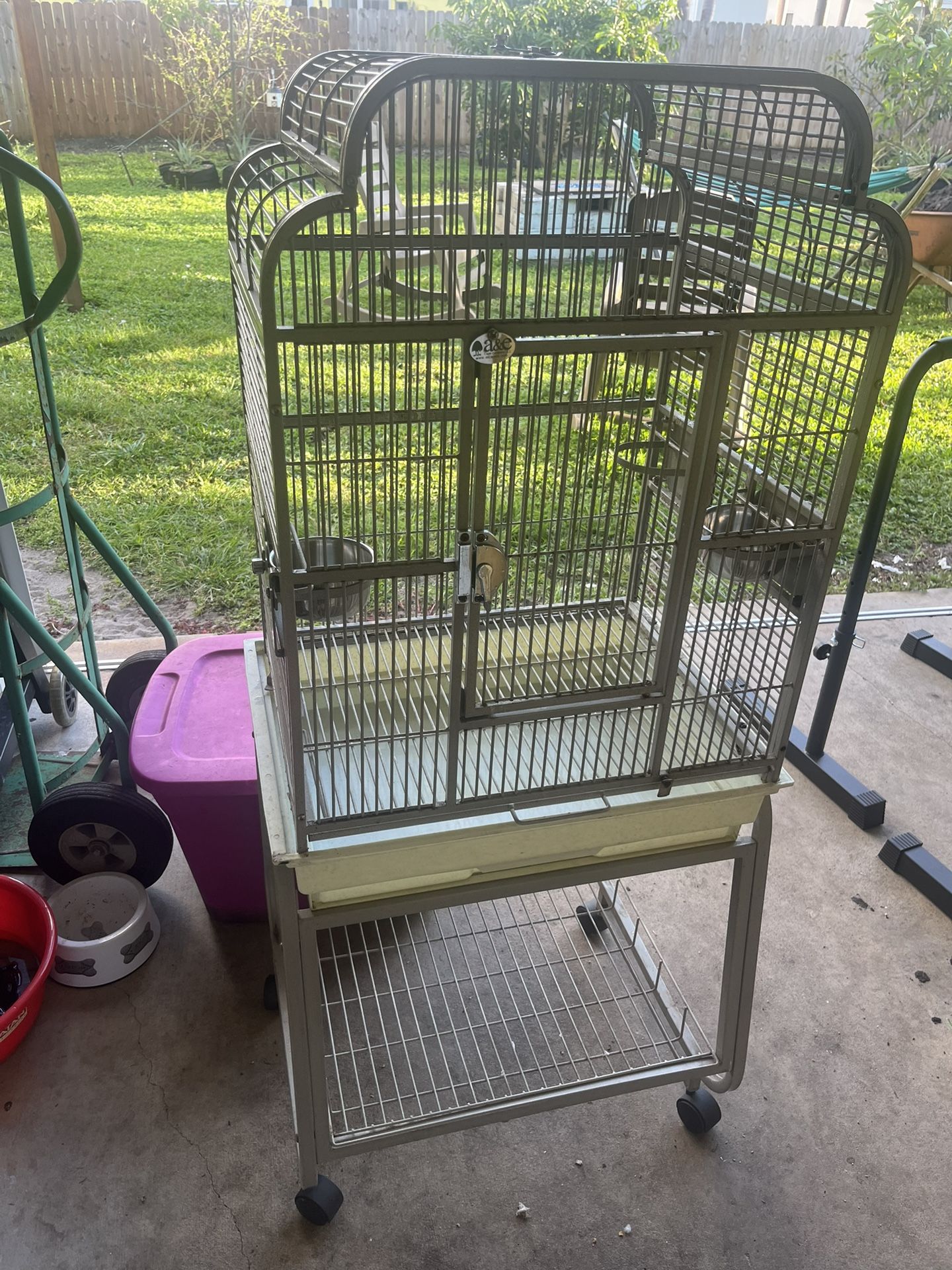 Bird Cage + Travel Cage + Bird Related Items : A & E Company Steel Doors And Below Cart On Wheels