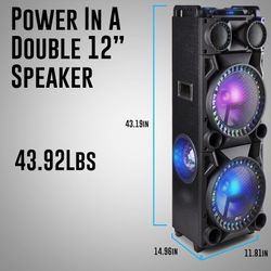 QFX PBX-1212 Bluetooth Rechargeable Dual 12” Woofer with 1” Tweeter Speaker System with Microphone Input, Guitar Input, Aux Input, USB Port, SD Card P