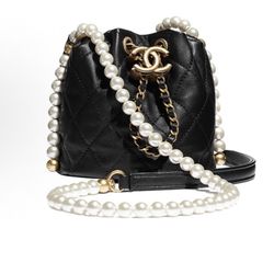 CHANEL Chanel gold buckle pearl diamond drawstring chain calfskin bucket bag one-shoulder cross-body handbag(off94)46
