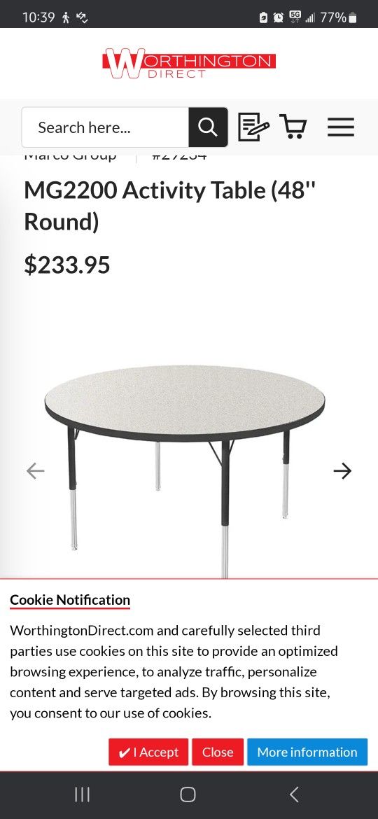 Adjustable Height Round Classroom Table