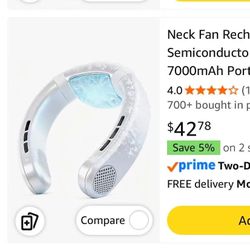 Neck Fan Rechargeable with Semiconductor Cooling Plate, 7000mAh Portable Neck Air...