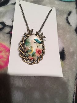 Vintage style bird floral necklace