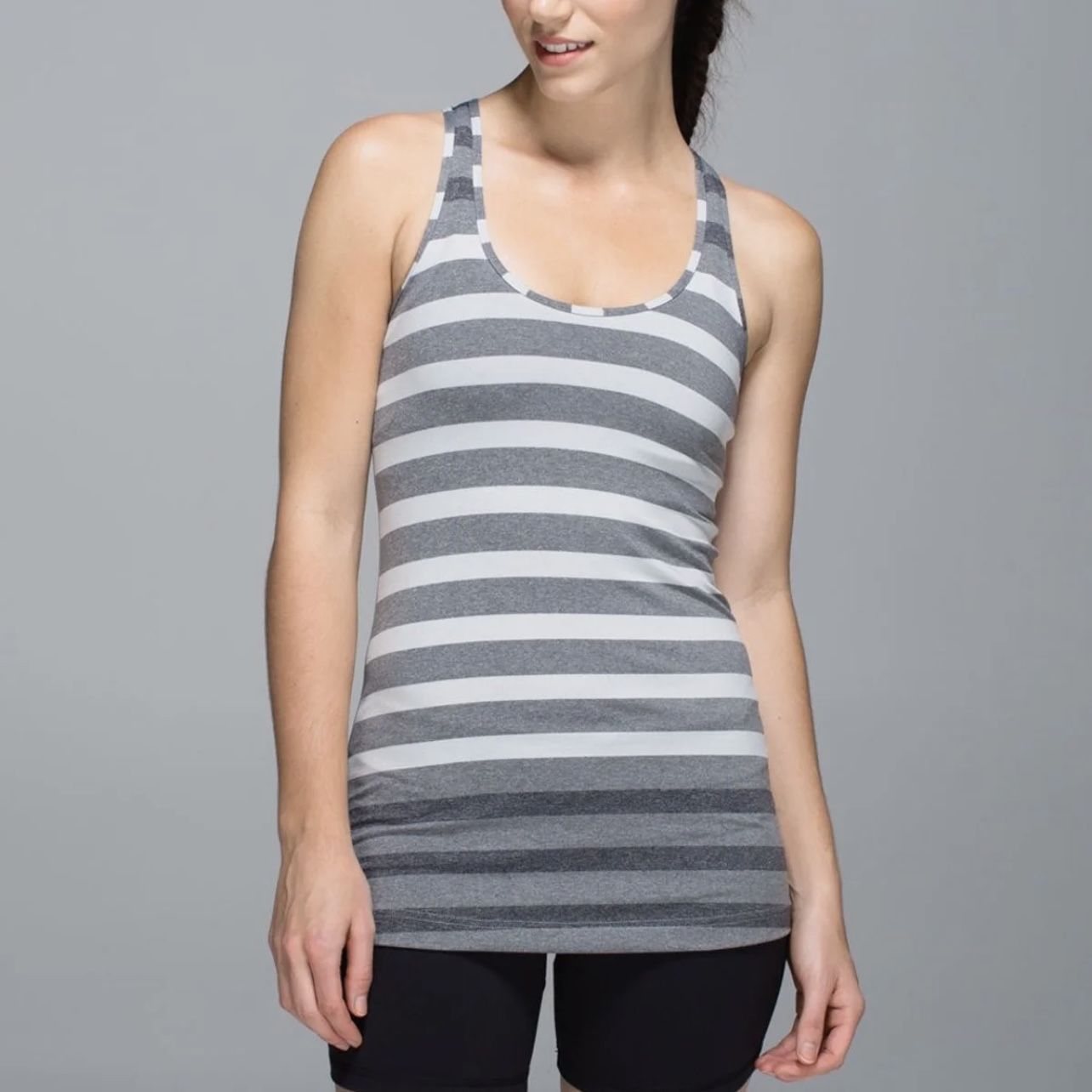 LULULEMON Grey Marshmallow Stripe Cool Racerback Tank Top