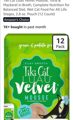 12 TIKi  Cat Ludu velvet Miousse, Tund &
Mackerel in Broth, Complete Nutrition for
Balanced Diet, Wet Cat Food For All Life
Stages, 2.8 oz. Pouch (12 