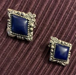 Heavy Sterling Silver And Blue Stone Earrings