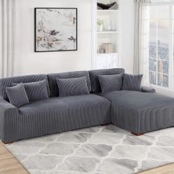 Brand New Grey Corduroy Sectional Sofa 