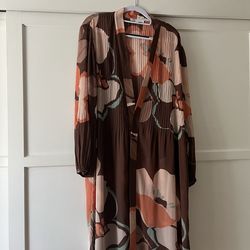 DR2 Floral Pleated Lightweight Cardigan - Hazelnut Size M/L