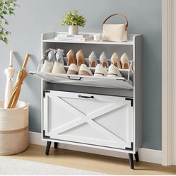 Shoe Storage Cabinet, Compact Shoe Organizer with 2 Flip Drawers, Freestanding Hidden Shoe Cabinet for Entryway/Porch/Hallway/Living Room