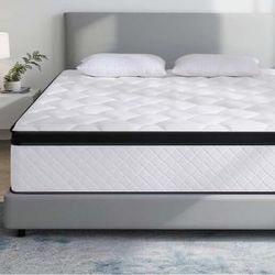 Queen size bedframe with 10inch hybrid memory foam mattress for sale