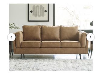 Faux Leather Light Brown Three Seater Couch - Great Condition
