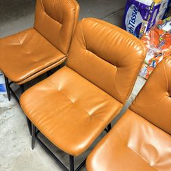 4 Counter Stools - Faux Brown Leather 