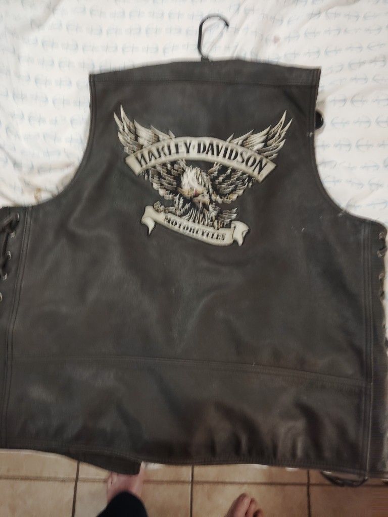 Black Leather Harley Davidson Vest
