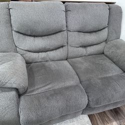 Double Recliner Polyester Couch Plus Individual Recliner 
