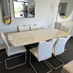 $295.00  New 6 Chairs And  Dining Table set !!!  70”x35” Sintered Stone Faux Marble Top Dining Table And 6 Chairs 