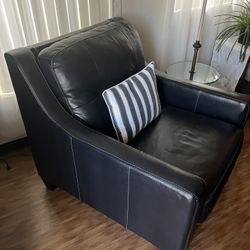 Navy Leather Chair, Sofa Available Like New -and Sturdy