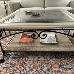 Antique Wrought Iron & Glass Coffee Table