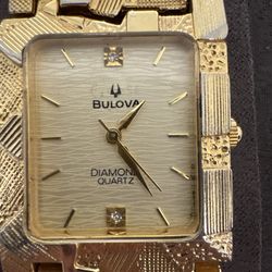 Vintage Bulova Diamond Quartz Men’s Watch 9063-5020 18K Gold Runs Geat
