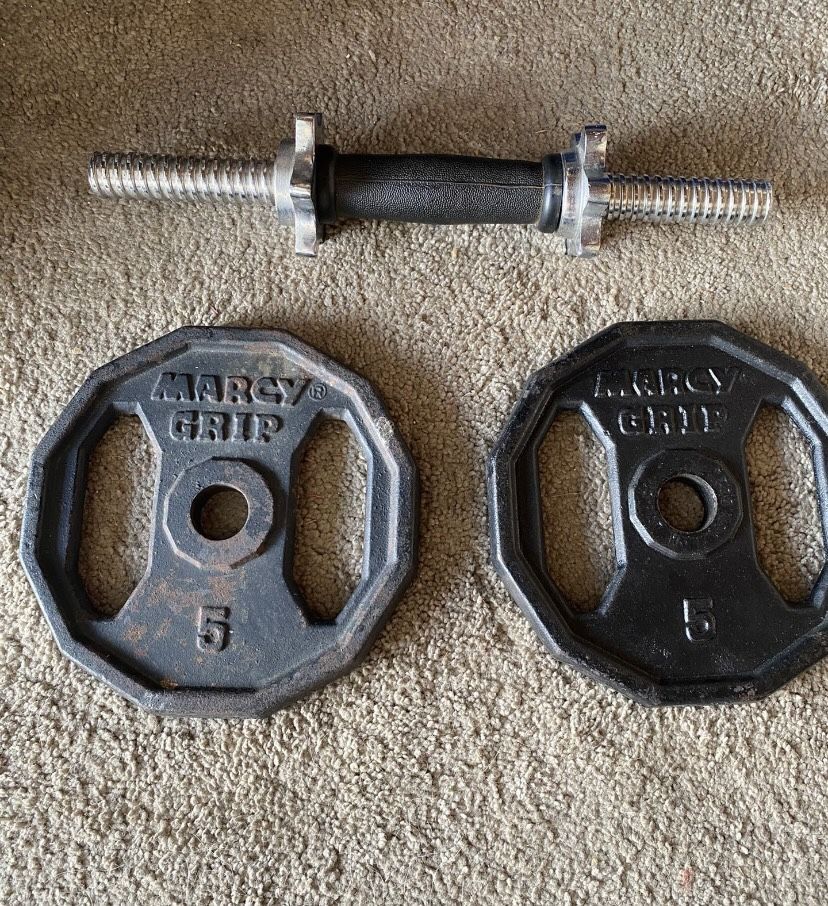 2- 5 Pound Weights W/ Bar