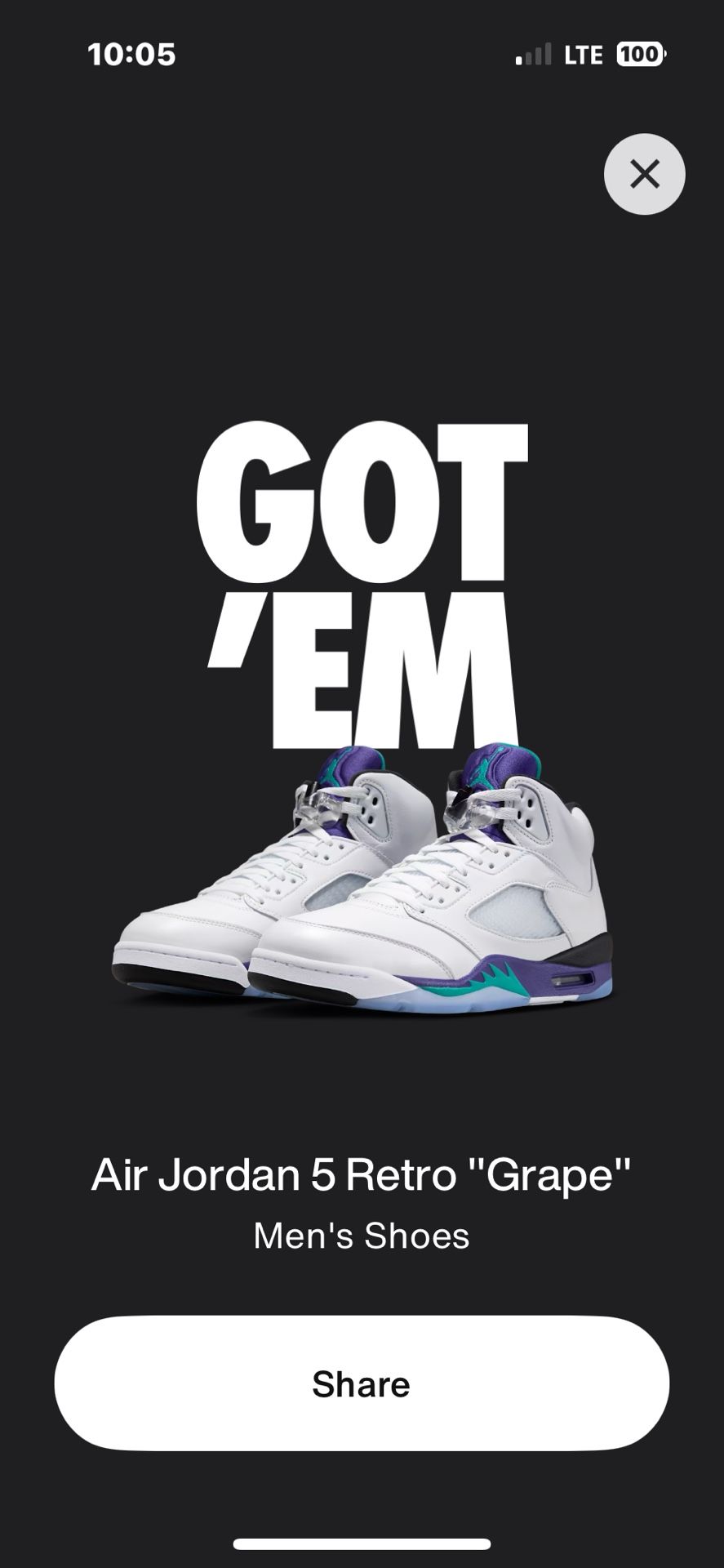 Jordan 5 Grapes Size 13