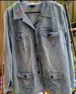 Light Wash Denim Jacket with Butterfly Embroidery