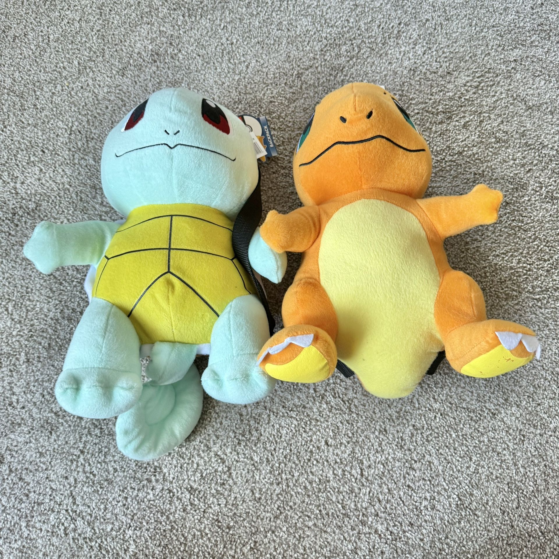 RARE Pokemon Charmander and Squirtle Plush Backpack Tote with small compartment Nintendo