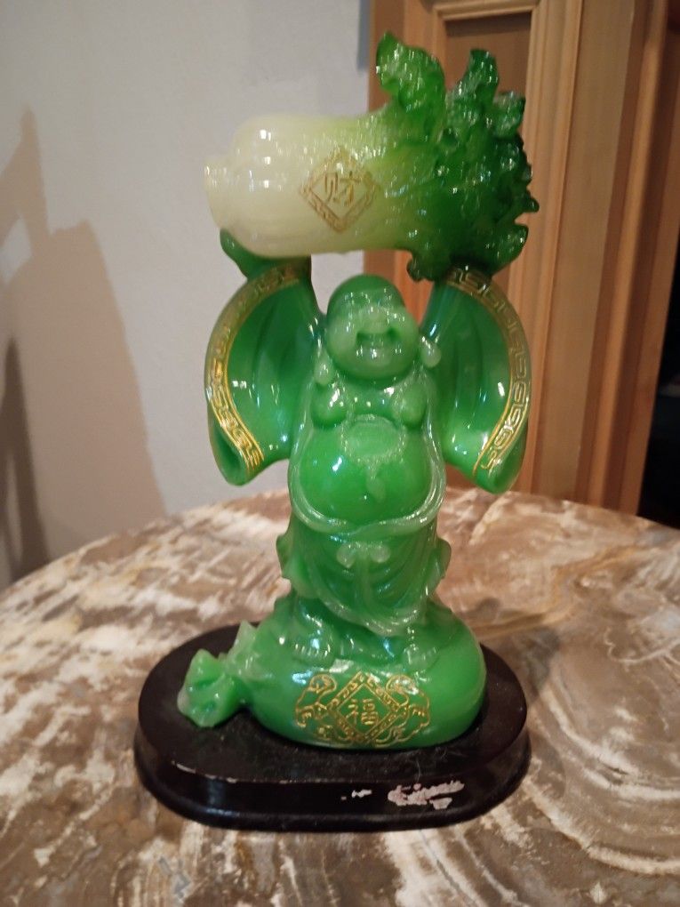 Unique Laughing Buddha Holding Bok Choy Statue