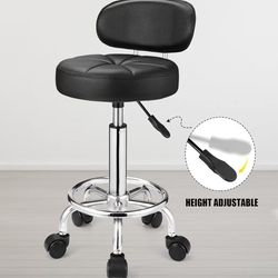 Swivel Stools with Wheels Height Adjustable Rolling Spa Stool Backrest Black