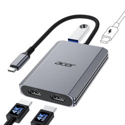 Acer USB C to Dual HDMI Adapter 4K@60Hz, 4-in-1 HDMI Splitter for Dual screens with 100W PD, USB 3.0, Docking Station Dual screen  Compatible with Ace