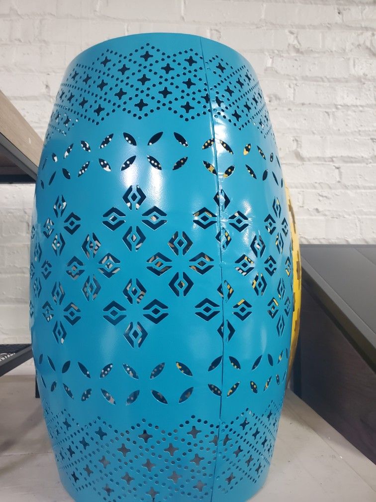 Blue Yellow Or Aqua  Round Metal Outdoor Side Table