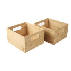 🌿 2-Piece Small Bamboo Storage Bins – Brown – New in Box