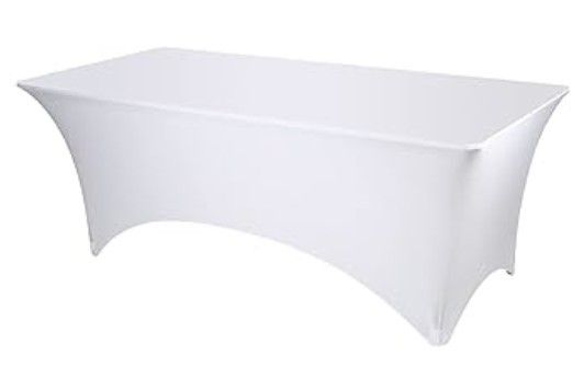 White Tablecloths (6 Total), Stretchy, Rectangle, Fits 8 Foot Long Table