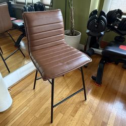 Faux Brown Leather Bar Stool Chair