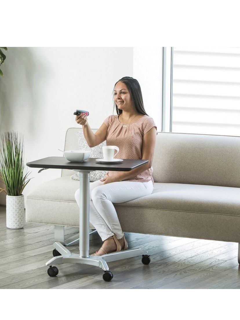 Seville Classics Airlift Height Adjustable Pneumatic Laptop Sit Stand Desk Mobile Rolling Cart, Computer Workstation for Home Office, Classroom, Espre