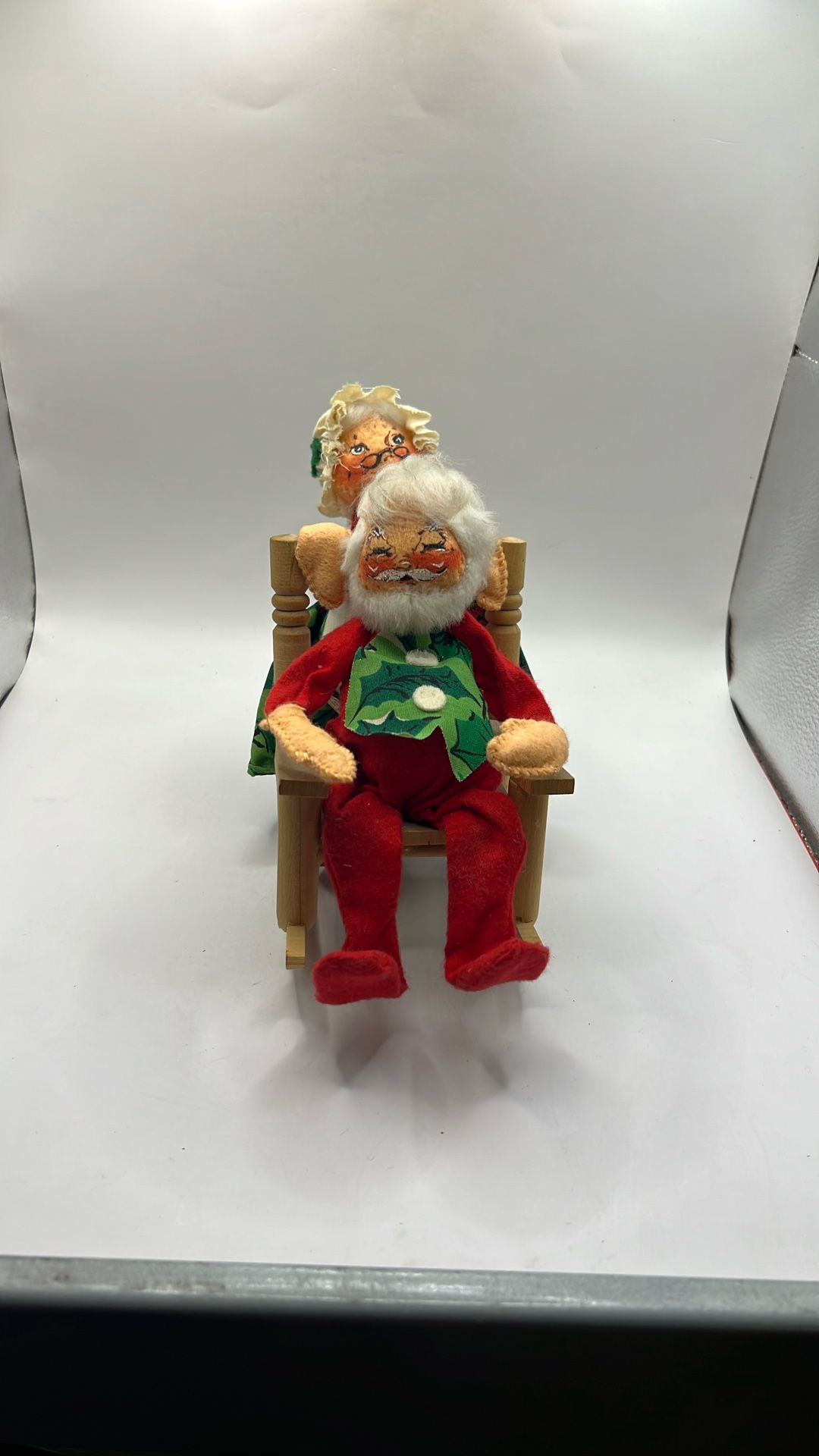 Vintage 1971 Annalee Mobilitee Mr. & Mrs. Santa Clause In Rocking Chair Christmas Doll