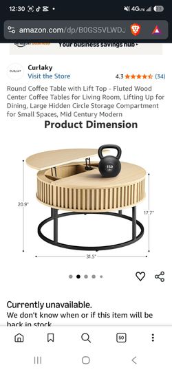 Curlaky Round Lift-Top Coffee Table with Hidden Storage