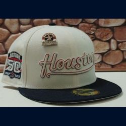 Houston Astros Size 7 New Era 59FIFTY 2TONE WHITE/NAVY "SCRIPT LOGO" Hat (NWT) COMES W/PIN! Please Read Description.