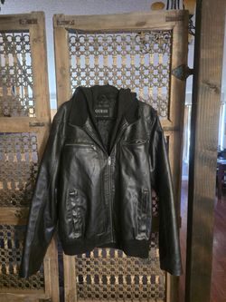 Guess Black Faux Leather Bomber Jacket