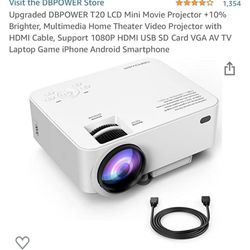 Upgraded DBPOWER T20 LCD Mini Movie Projector +10% Brighter, Multimedia Home Theater Video Projector with HDMI Cable, Support 1080P HDMI USB SD Card V
