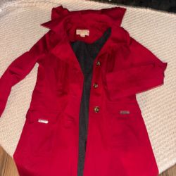 Michael Kors Red Hooded Trench Rain Coat XS